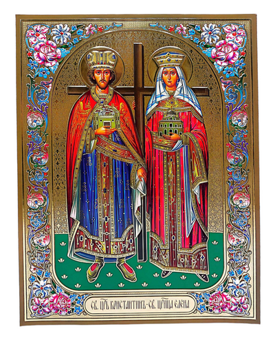 LITOGRAFIE CU FLORI PE MDF  30/40 - SFINTII IMPARATI CONSTANTIN SI ELENA